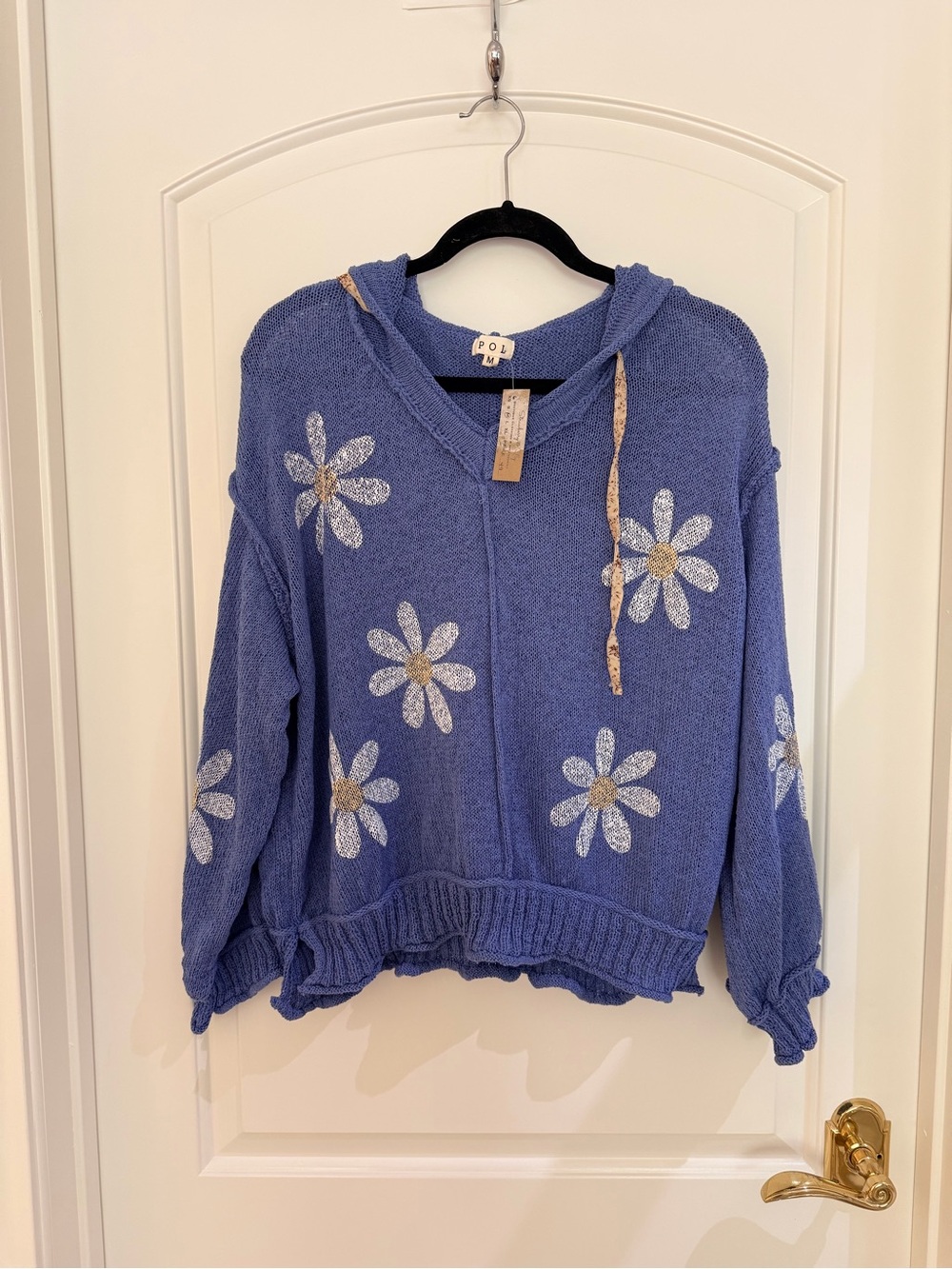 POL Knit Top in Periwinkle Blue with Black Trim